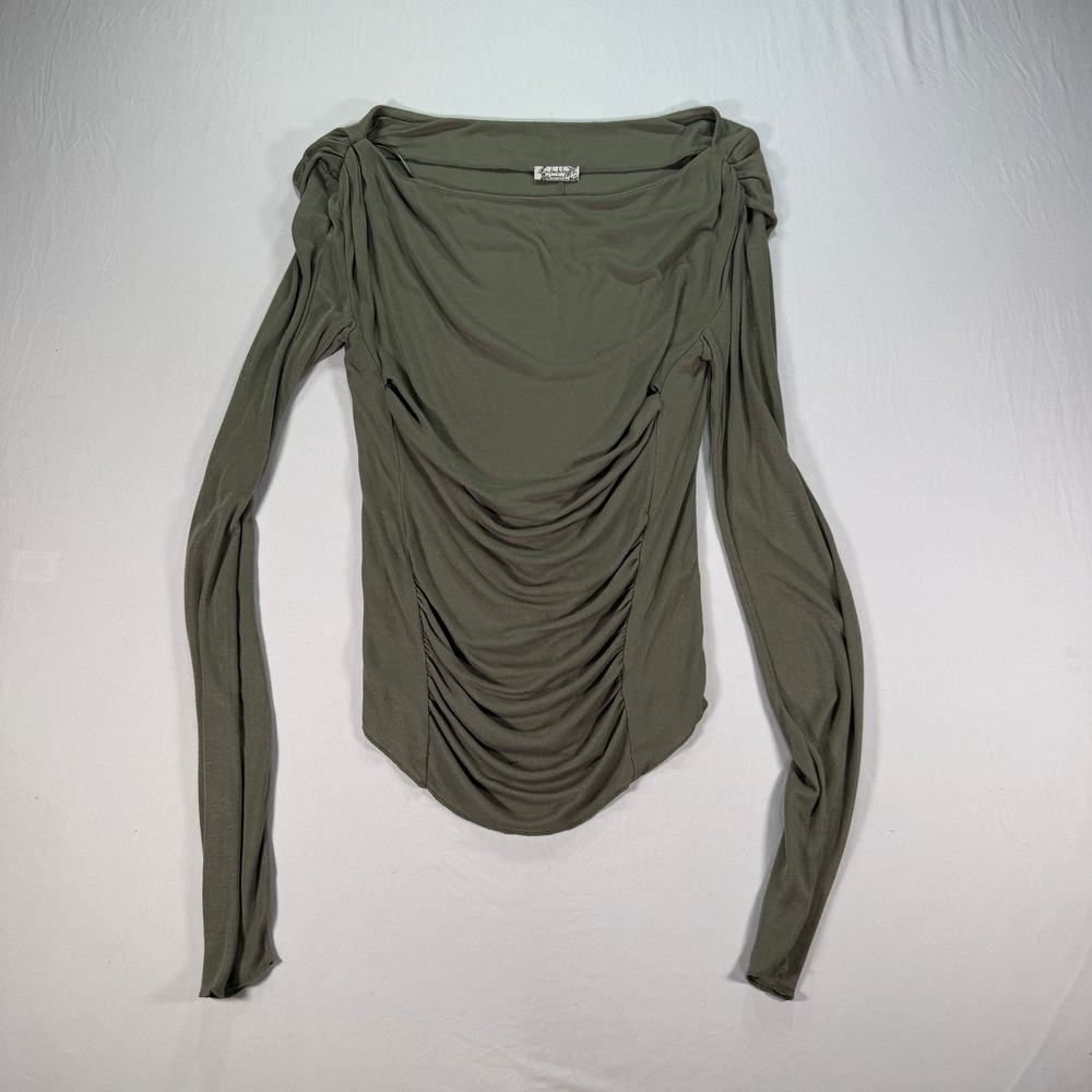 Free People Intimately Ruched Long Sleeve Top Women's Size XS Olive Green Ribbed